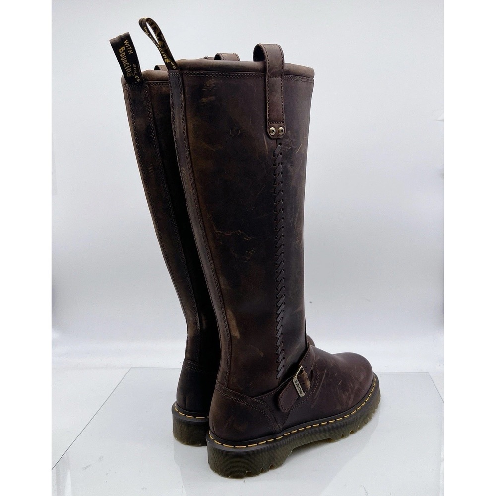 Dr. Martens Anistone Knee High Combat Biker Boots Brown Leather US W 11 M 10 - Picture 7 of 14